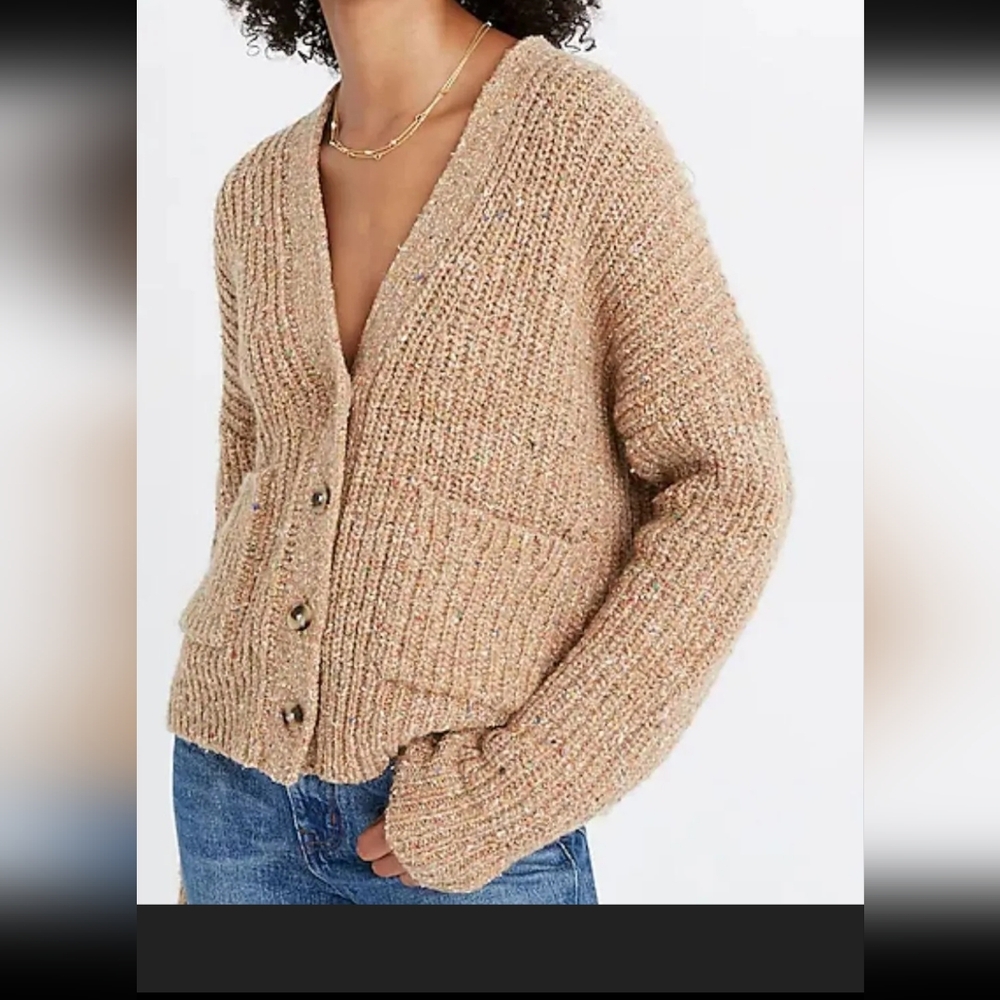 Madewell Speckled Rib Cardigan Sweater Wool Silk Blend Sz S